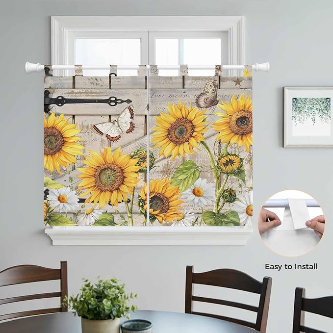 Farm Flowers Bedroom Curtains 63 Inch Length, Window Curtains Tab Top, Retro - Image 4