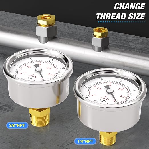 MEANLIN MEASURE -30inHG~0Psi Vacuum Gauge Stainless Steel 1/8" NPT 2" FACE DIAL - Image 3