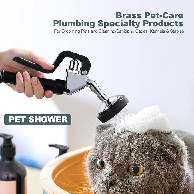 Pet Grooming Faucet, Wall Mount 8" Centers Mixing Faucet, Brass Pet Grooming Unit with Aluminum Spray Valve, Coiled Hose, Vacuum Breaker, Lever Handles for Shower Bathroom Garden Outdoors Sink