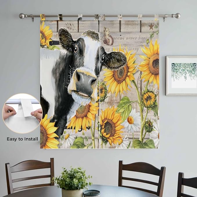 Yellow Sunflowers Bathroom Curtains 63 Inch Length, Window Curtains Tab Top - Image 4