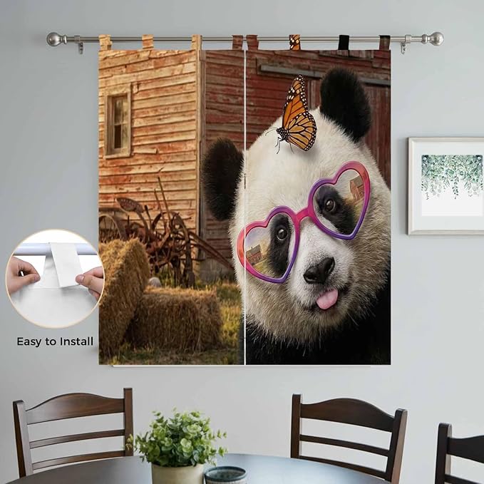 Farm Panda Bedroom Curtains 72 Inch Length, Window Curtains Tab Top, Farmhouse - Image 4