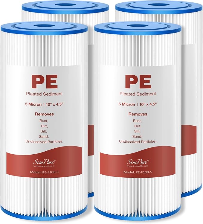 SimPure 10"x4.5" Pleated Sediment Water Filter, 5 Micron Whole House Water by SimPure_Water