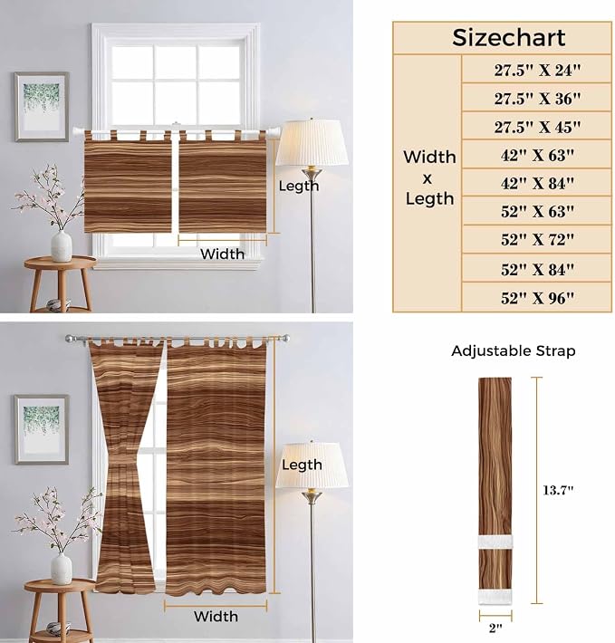 Brown Western Kitchen Curtains 24 Inch Length, Small Window Curtains Tab Top - Image 8