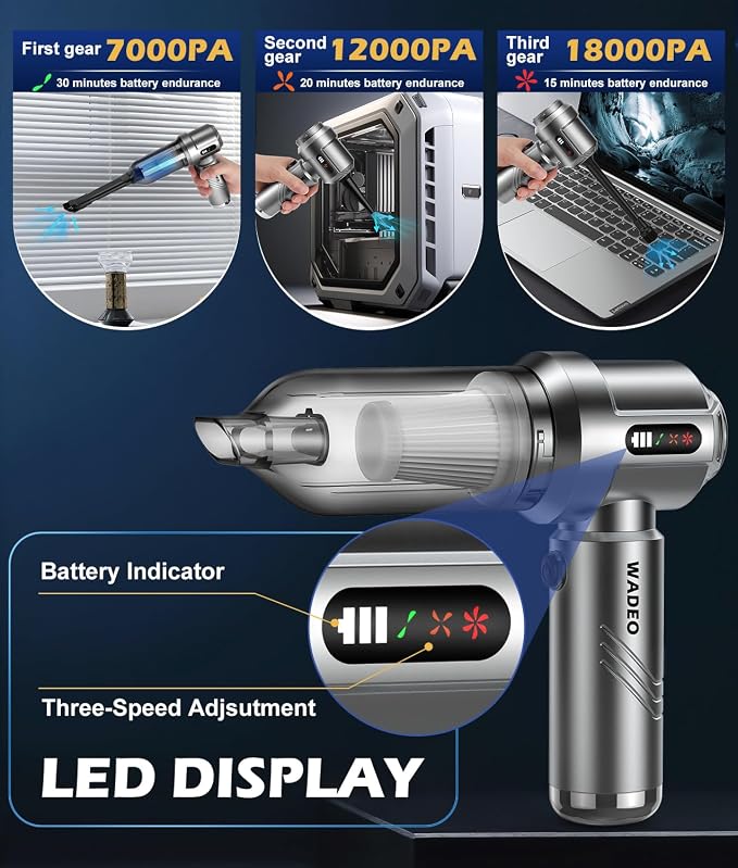 WADEO Car Vacuum Portable Cordless 18000PA, 4-in-1 Handheld Vacuum Cleaner and - Image 3