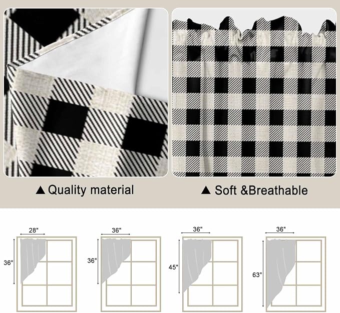 Swag Curtain Valances for Kitchen Windows, Farm Wooden House Black Buffalo - Image 4
