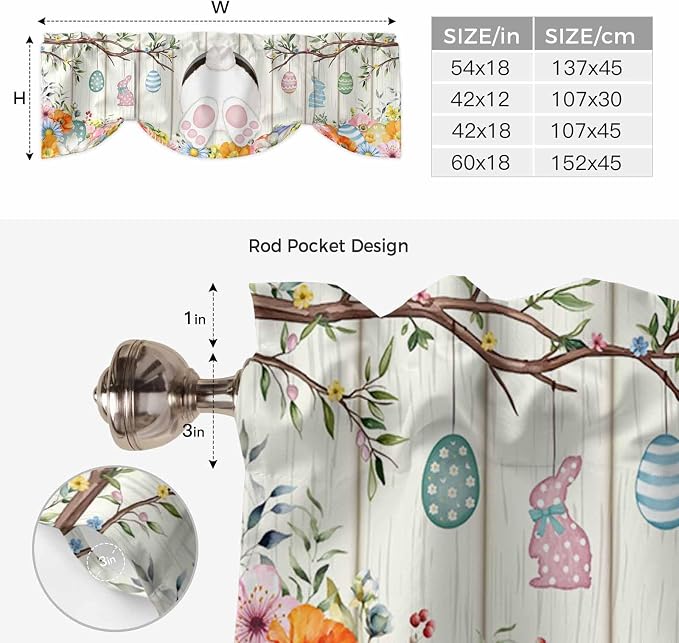 Easter Tie Up Valance Curtains for Windows, Kitchen Curtains Window Shades - Image 6