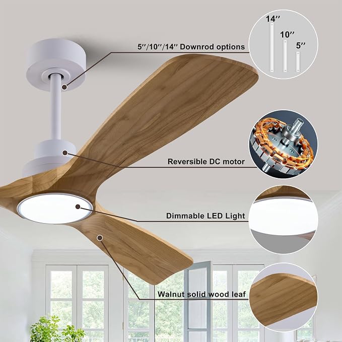 QUTWOB 52" Wood Ceiling Fan - Image 5