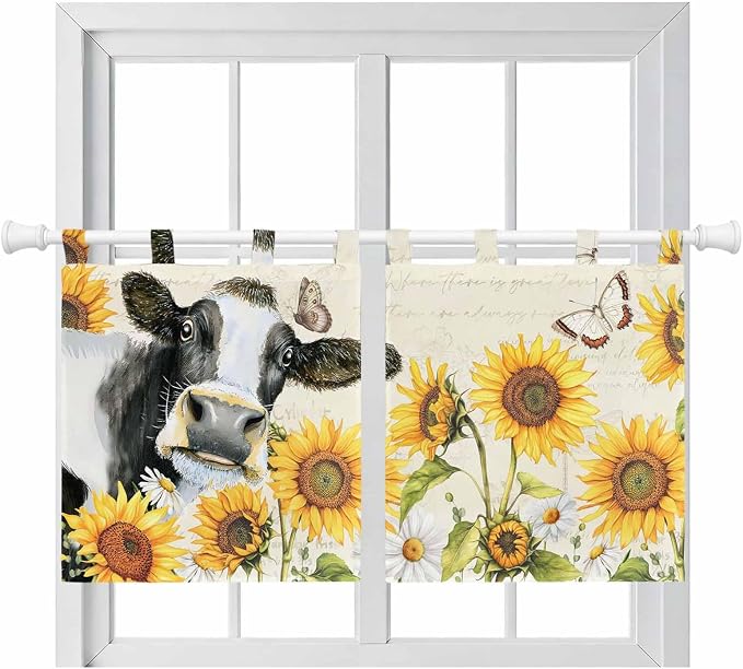 Yellow Sunflowers Kitchen Curtains 24 Inch Length, Small Window Curtains Tab Top by Unknown