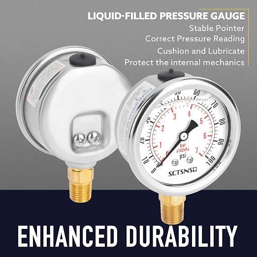 2-1/2" Dial Size, 0-100 Psi Lead-Free Pressure Gauge, Glycerin Liquid Filled - Image 3