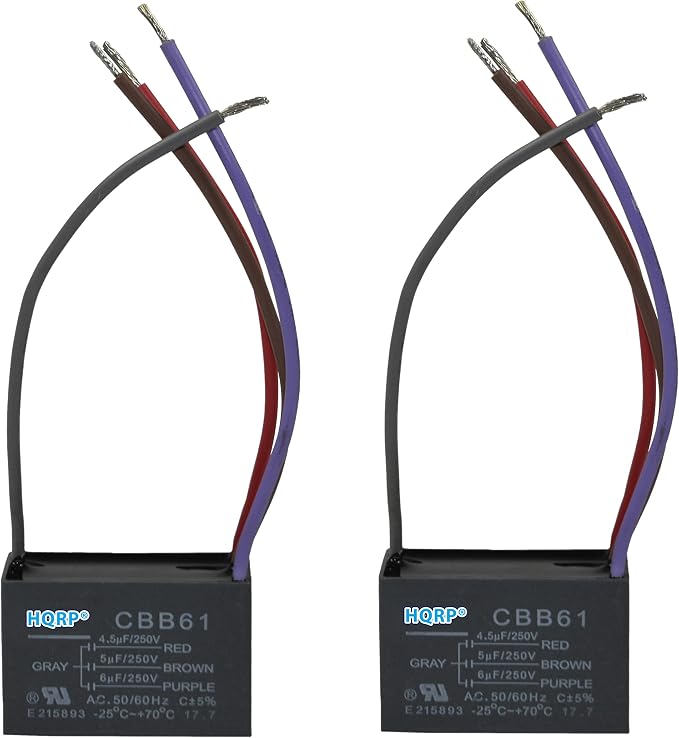 HQRP 2-Pack Ceiling Fan Capacitor CBB61 4.5uf+5uf+6uf 4-Wire UL Listed by HQRP