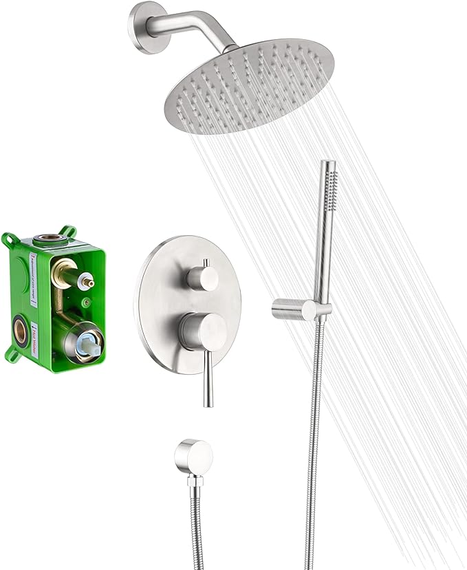 SUMERAIN Wall Mounted Rainfall Shower System Brushed Nickel Shower Faucet Set with Handheld Sprayer and Valve
