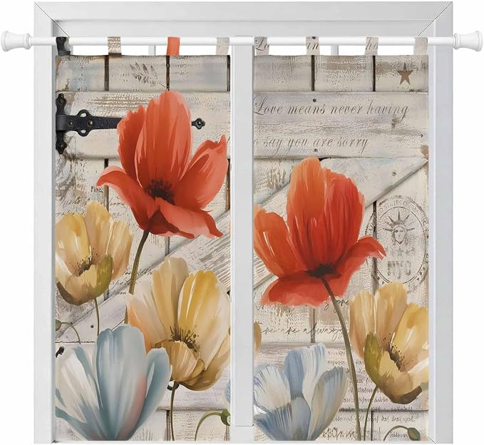 Retro Floral Living Room Curtains 84 Inch Length, Window Curtains Tab Top by Unknown