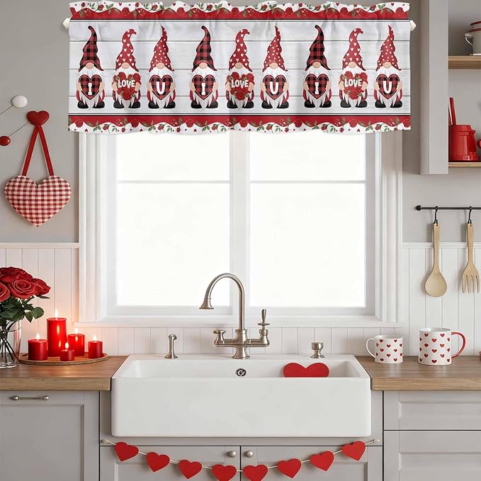 I Love U Valance Curtains for Kitchen, Valentine's Day Dwarf Romantic Wood - Image 4