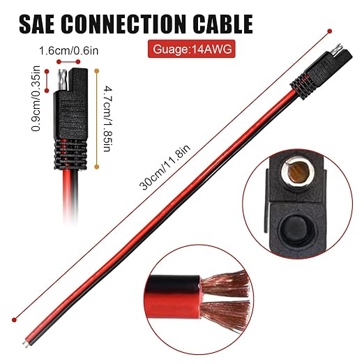 12Inch2Pcs 14Gauge 2Pin Polarized SAE Quick-Disconnect Wire Harness | 14Gauge - Image 2