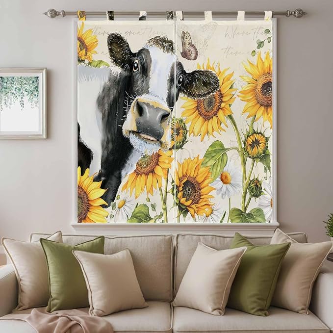 Yellow Sunflowers Living Room Curtains 84 Inch Length, Window Curtains Tab Top - Image 9