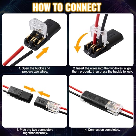 50Pcs D2 Quick Connect Wire Connectors – Optional Stripping Double Wire Plug in - Image 4