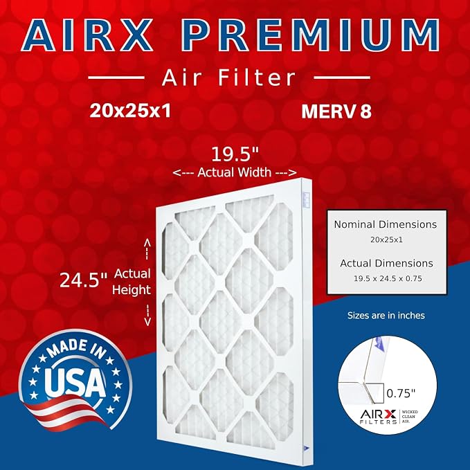AIRX FILTERS WICKED CLEAN AIR 20x25x1 MERV 8 Electrostatic Pleated Air - Image 2