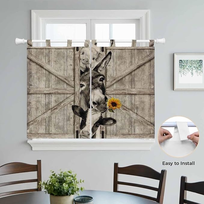 Funny Farm Animals Bedroom Curtains 63 Inch Length, Window Curtains Tab Top - Image 4
