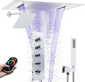 Dual Rain Shower Head Thermostatic Luxury Spa Shower System And Ceiling Mount 14x20 Inch LED 4 Functions with 6 Inch Wall Head Shower Faucet Set,Polished Chrome