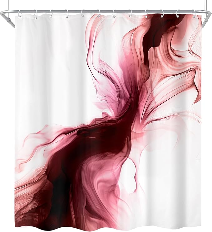 Cinbloo Red Burgundy Shower Curtain 60Wx72H Abstract Marble Ombre Modern Ink Texture Minimalist Elegant Smoke Shapes Bathroom Curtain Set Dark Aesthetic Women Neutral Bath Bathroom Accessories Decor