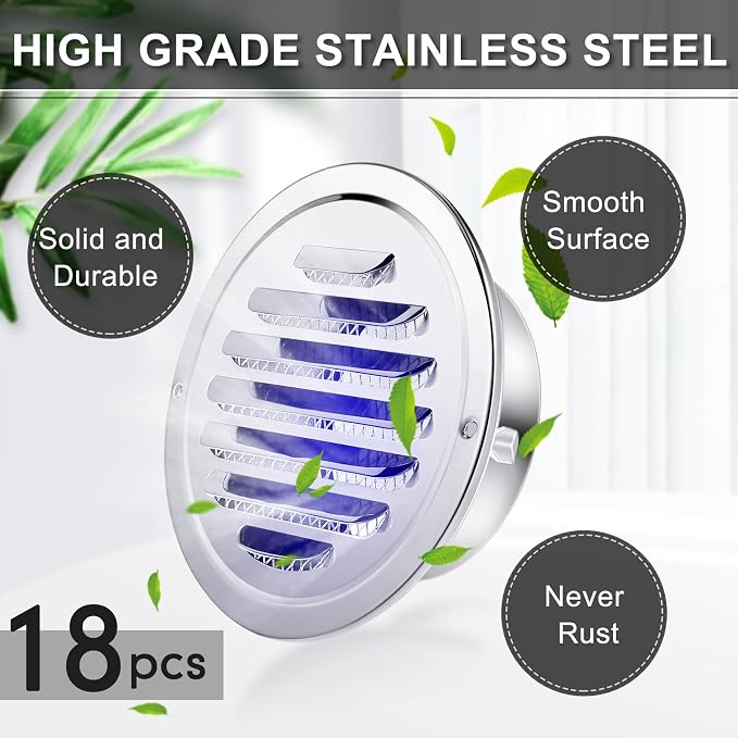 Zonon 18 Pcs Stainless Steel Soffit Vents 4 Inch Round Dryer Vent Cover - Image 3