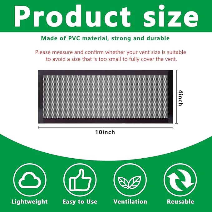 DECOHS 8 Pack Floor Register Screen Vent Mesh, 4 x 10 Inch Plastic Rectangle - Image 2