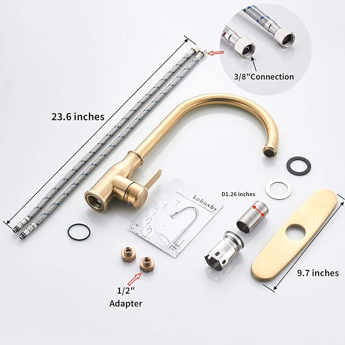 Brushed Gold Kitchen Faucet ，Modern High Arc Bar Sink Faucet ，Commercial - Image 5