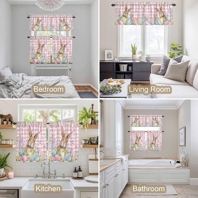 Kitchen Curtains Tiers and Valance Set of 3, Easter Light Filtering Window - Image 7