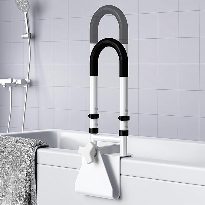 Adjustable Bathtub Safety Rail: Shower Grab Bar Handle for Seniors, Elderly, Disabled, Fits 3.1 to 6.7 Inch Tub Walls, Bathroom Safety Bars with Non-Slip Grip, Supports 300 lbs