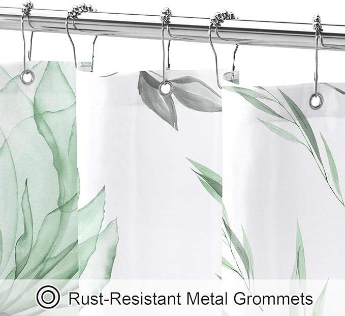 Small Stall Boho Watercolor Floral Shower Curtain 36 x 72, Green and Grey Ink Painting Style Flower Shower Curtains for Chic Elegant Bathroom, Artistic Narrow Half Size Shower Curtain