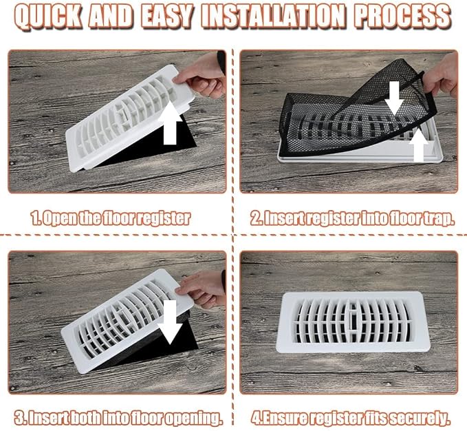 4"x12" Floor Register Trap Covers Screen Air Vent Filters - Image 5