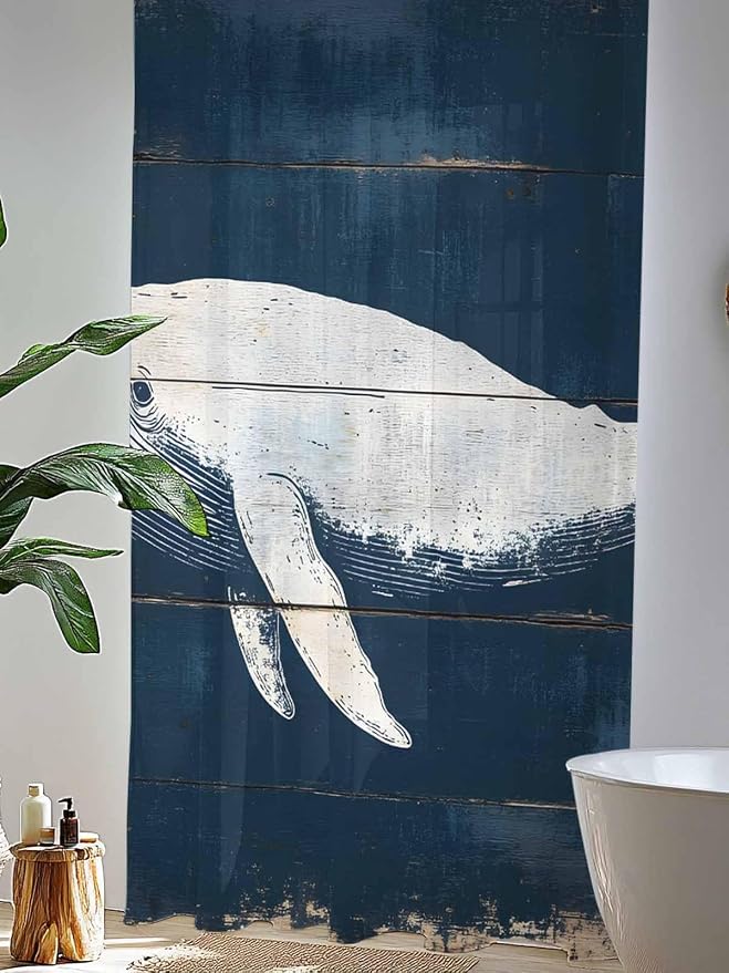 Sheer Curtains 108 Inches Long, Ocean Whale Blue Semi Sheer Curtains Light - Image 4