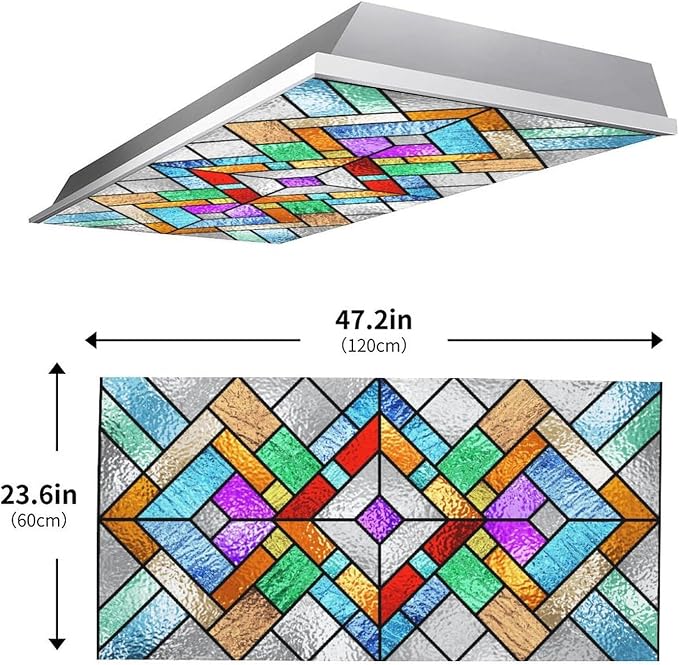 2 Pack Fluorescent Light Covers 4 X 2 Feet Stained Glass Pattern Magnetic Light - Image 3