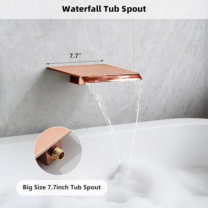 Shower Faucet Set with Tub Spout, Matte Black and Rose Gold Rainfall Shower System Complete Wall Mounted for Bathroom with 12 Inch Square Shower Head and Handheld Shower Head Rain Mixer Combo