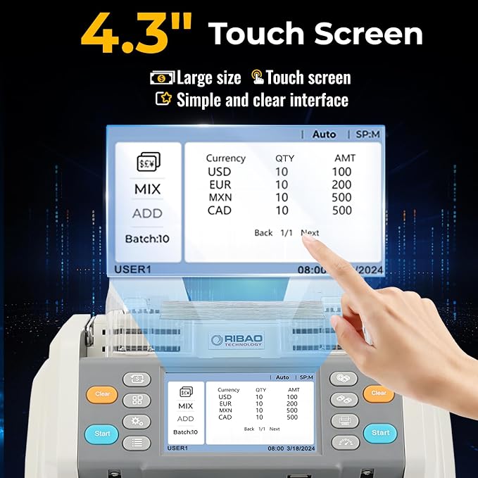 RIBAO MC-40 Mixed Denomination Money Counter, Business Grade Cash Counting - Image 4