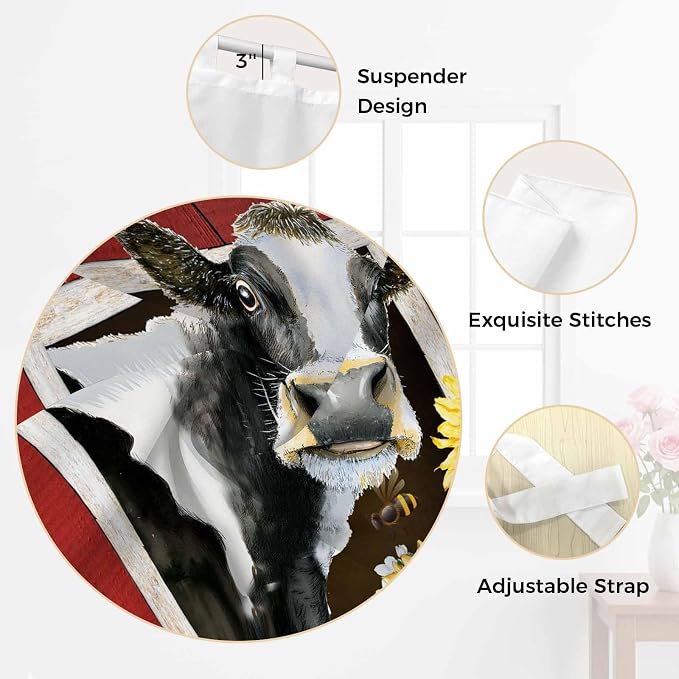 Cows Sunflowers Bedroom Curtains 63 Inch Length, Window Curtains Tab Top - Image 6