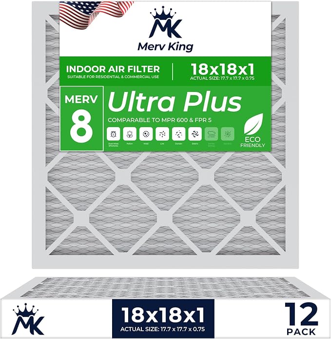 MervKing 18x18x1 Air Filter Actual Size: 17.7" x 17.7" x 0.75" MERV 8 MPR by MervKing