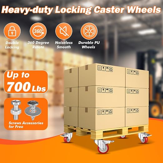 4" Casters Set of 4 Heavy-duty Industrial Caster Wheels, PU Noiseless Wheels - Image 3