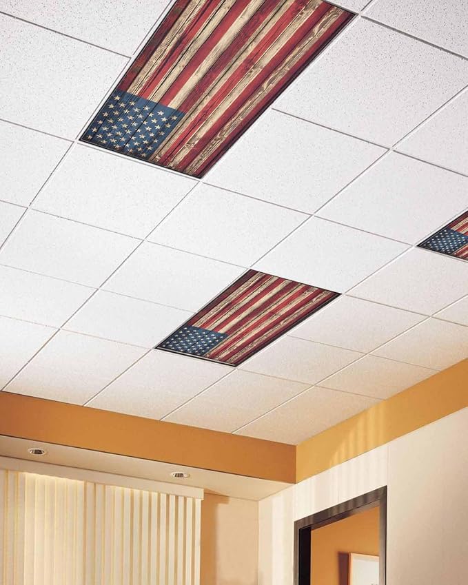 2 Pack Retro American Flag Fluorescent Light Covers Independence Day Stars and - Image 2