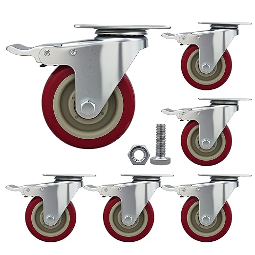 6 Pcs 4 Inch Heavy Duty Casters, Lockable Swivel Bearing Caster by Htudcoue