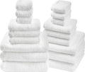 SEMAXE 18-Pack Bath Towel Set Include 6 Bath Towels, 6 Hand Towels, 6 Wash Cloths, 100% Cotton Bathroom Towels with Hanging Loops and Nano-Bio Lifecycle Labels, Soft and Absorbent Towel, White
