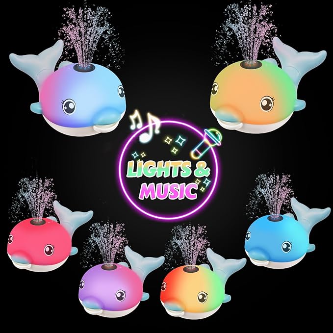 Baby Bath Toys, 2025 Upgraded Magnetic Charging Toddler Bath Toys for Kids Ages 1-3, Light Up Dolphin Bath Toy Sprinkler, Birthday Gifts Infant Baby Toys 6-12-18 Months- Blue