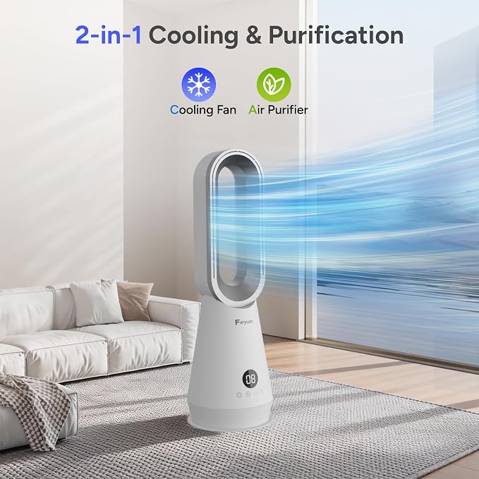 2-in-1 Bladeless Tower Fan, 22 Inch Cooling Fan - Image 2