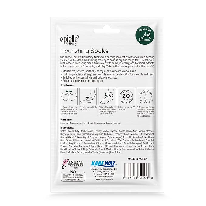 Epielle Nourishing Foot Mask 6 Pairs, Repair and Soften with Hemp & Rosemary Extract, Deep Moisturizing Socks for Dry, Cracked Feet, Self Care Gifts for Women, Spa Kit, Stocking Stuffers