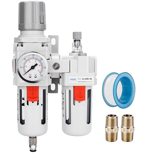 NANPU 3/4" NPT Compressed Air Filter Regulator Lubricator Combo Water/Oil Trap by NANPU