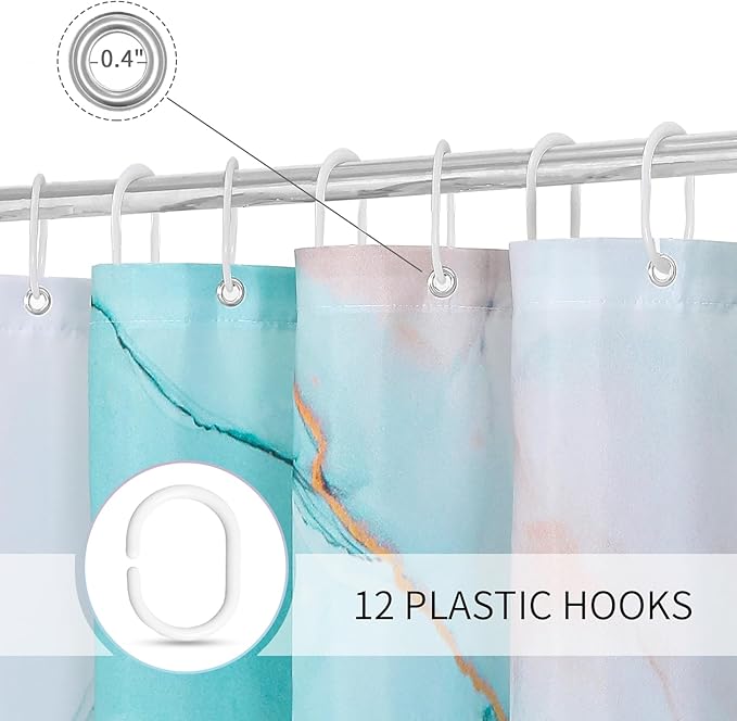 Gibelle Extra Long Shower Curtain 72 x 84, Tall Abstract Grey Teal Marble Shower Curtain, Modern Ink Art Waterproof Fabric Shower Curtain Set with Hooks