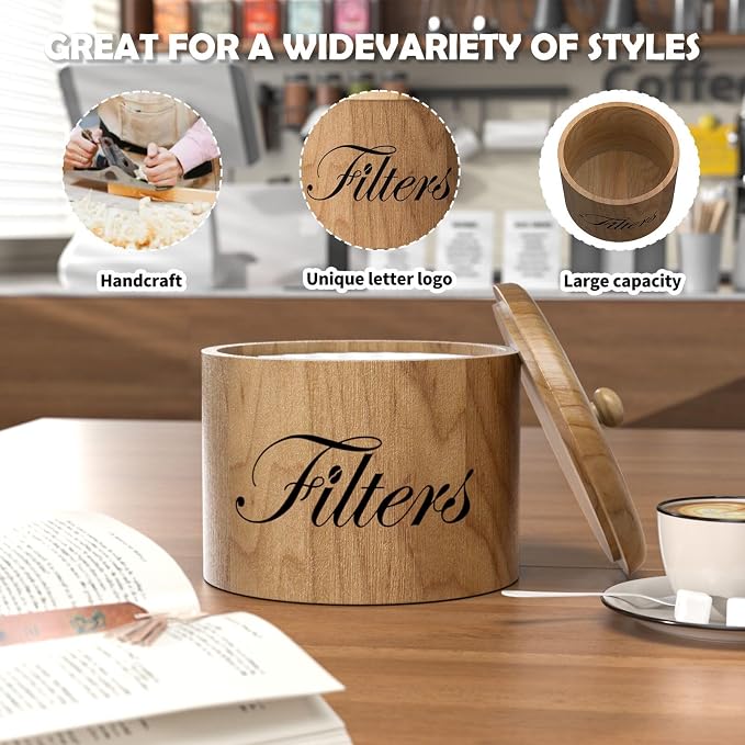 Coffee Filter Holder, Wooden Coffee Filter Storage - Image 3