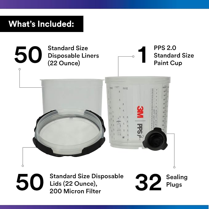 3M 26000 PPS 2.0 Spray Gun Cup, Lids and Liners Kit, 200-Micron Filter - Image 2