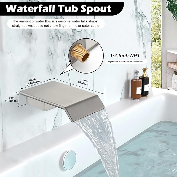 Midanya Rain Shower System with Tub Spout,Tub Shower Faucet Set with rainfall Shower Head and Handheld Spray,Wall Mount Tub Shower Combo Rough-in Valve Included,10 Inch Brushed Nickel