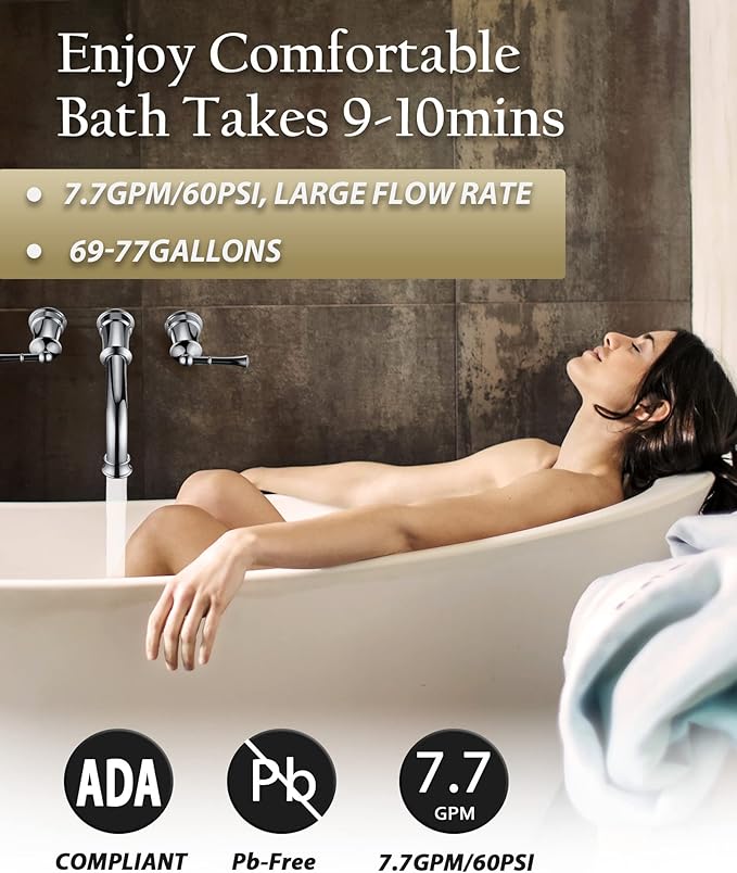 High Flow Wall Mount Tub Filler with Rough-in Valve, Brass Roman Tub Faucet 2 Handle Bathtub Faucet 360° Swivel Spout, Polished Chrome(B2306-CP)